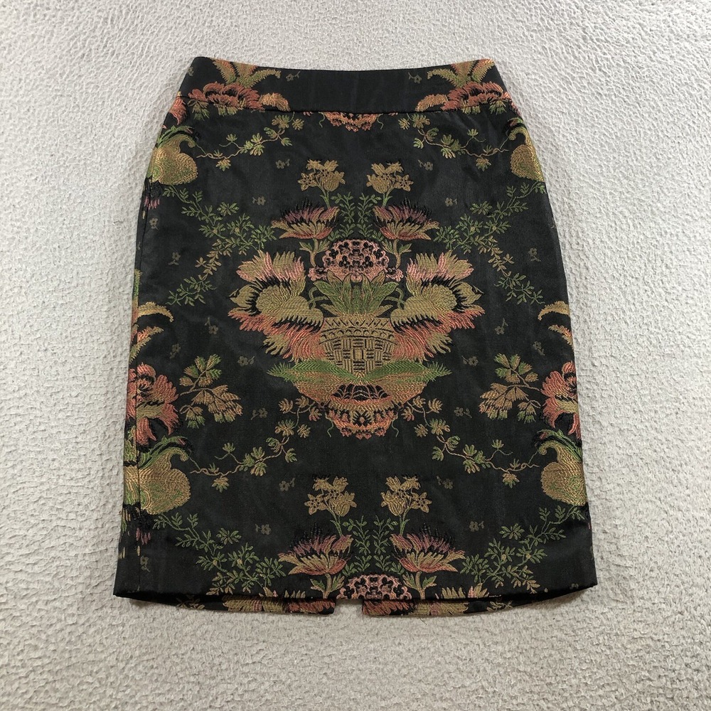 CAbi Pencil Skirt Womens Size 4 Multi Jacquard Embroidered Asian Oriental Floral